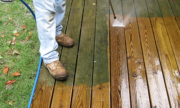 Exterior spring maintenance includes cleaning the deck.