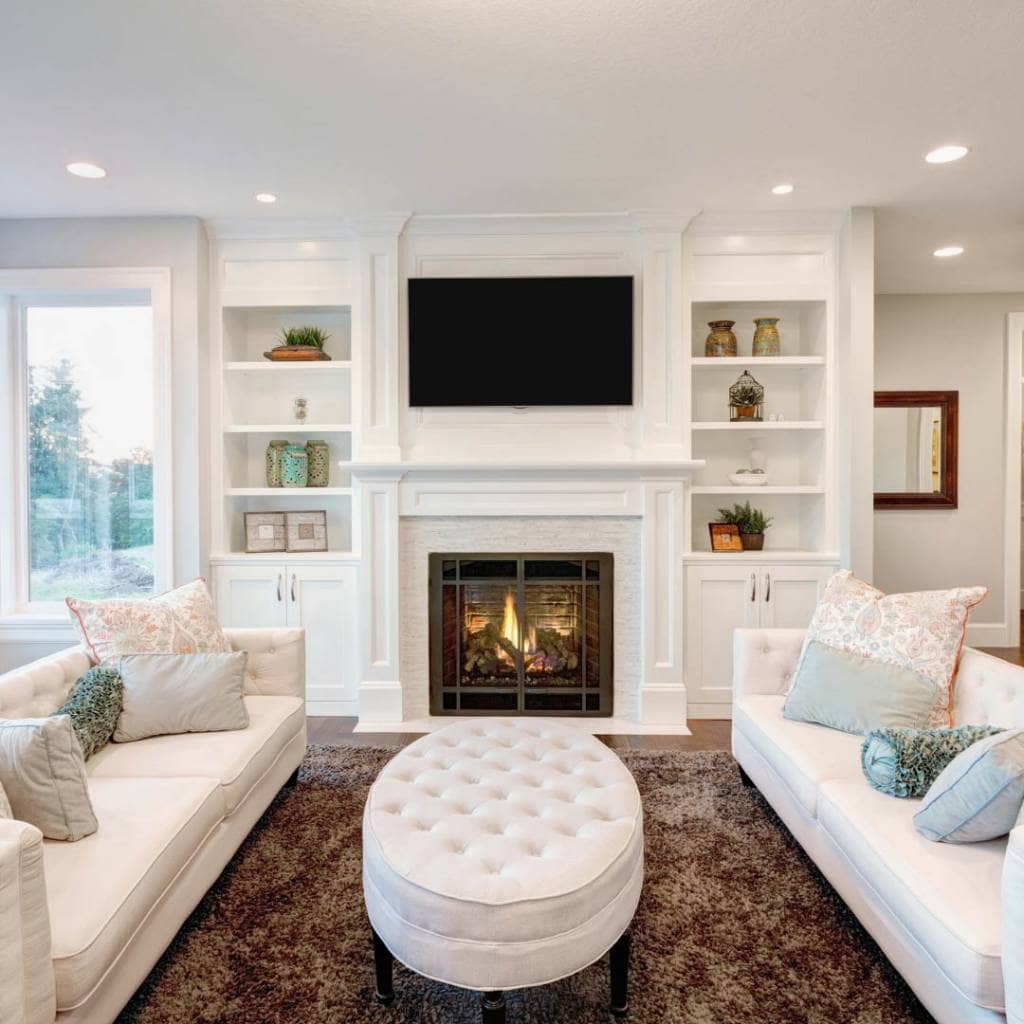 modern living room with tv and fireplace